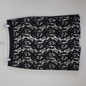 Ann Taylor Black Floral Lace Midi Skirt 8